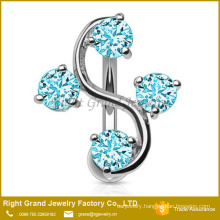 Surgical steel Aqua Pink Cubic Zirconia Reverse Belly Ring